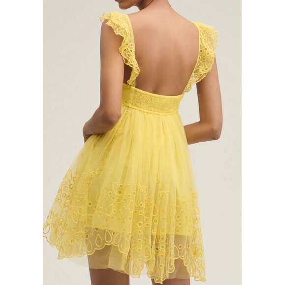 Anthropologie Let Me Be Yellow Eyelet Tulle Mini Dress M Yellow - Picture 2 of 6